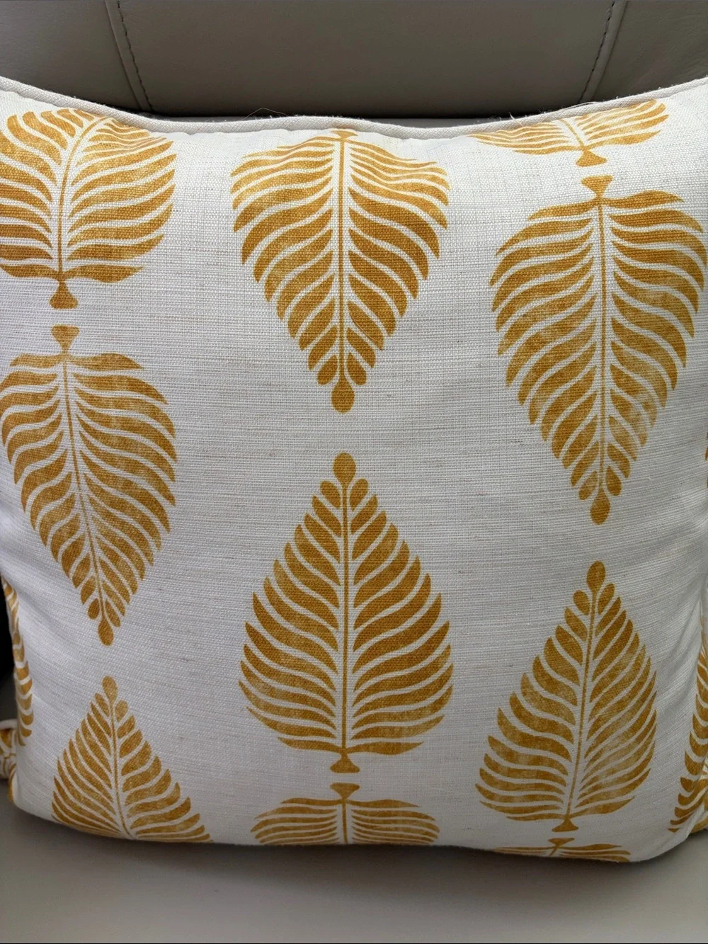 Golden Leaf Print Accent Pillow Form - White and Yellow